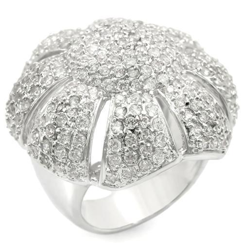 JCE349 Rhodium Brass Ring with AAA Grade CZ  in Clear