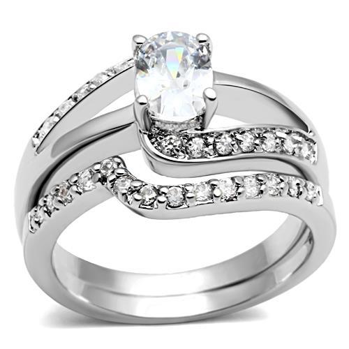 JCE022 Rhodium Brass Ring with AAA Grade CZ  in Clear