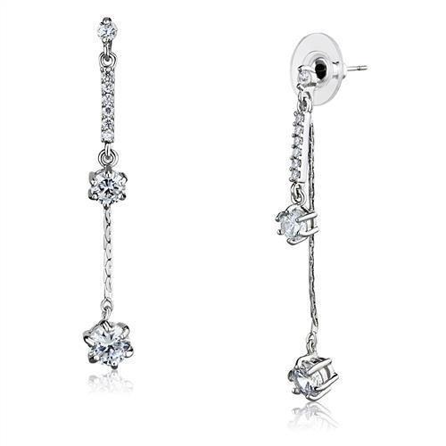 JCE1277 Rhodium Brass Earrings with AAA Grade CZ  in Clear