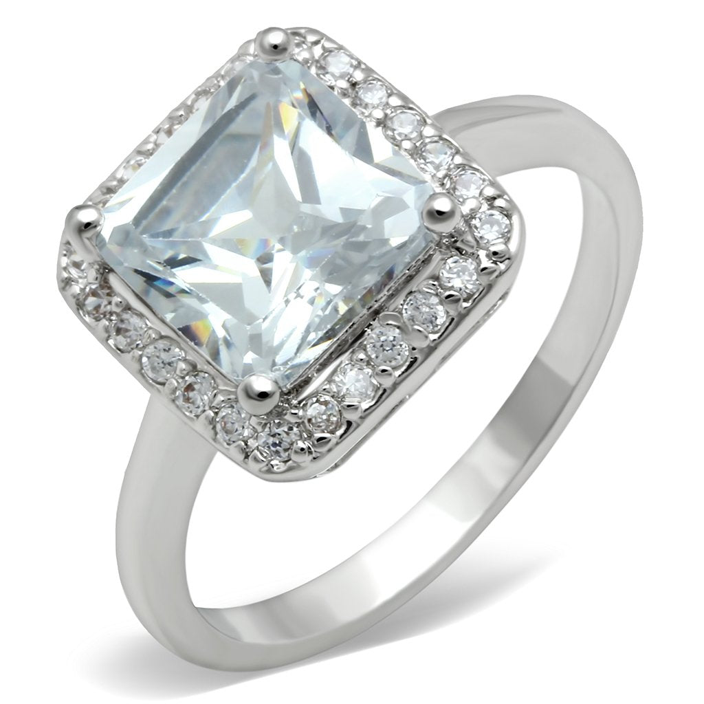 JCE144 Rhodium Brass Ring with AAA Grade CZ  in Clear