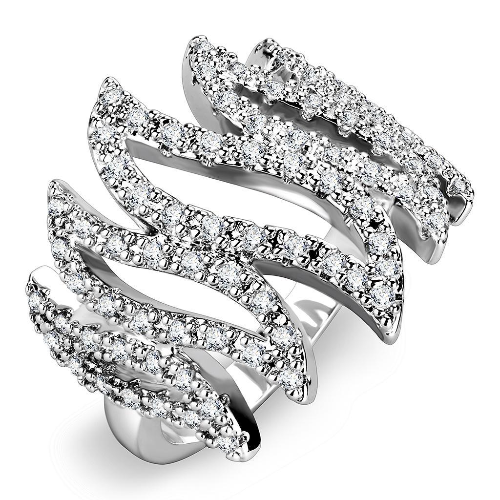 JCE1467 Rhodium Brass Ring with AAA Grade CZ  in Clear