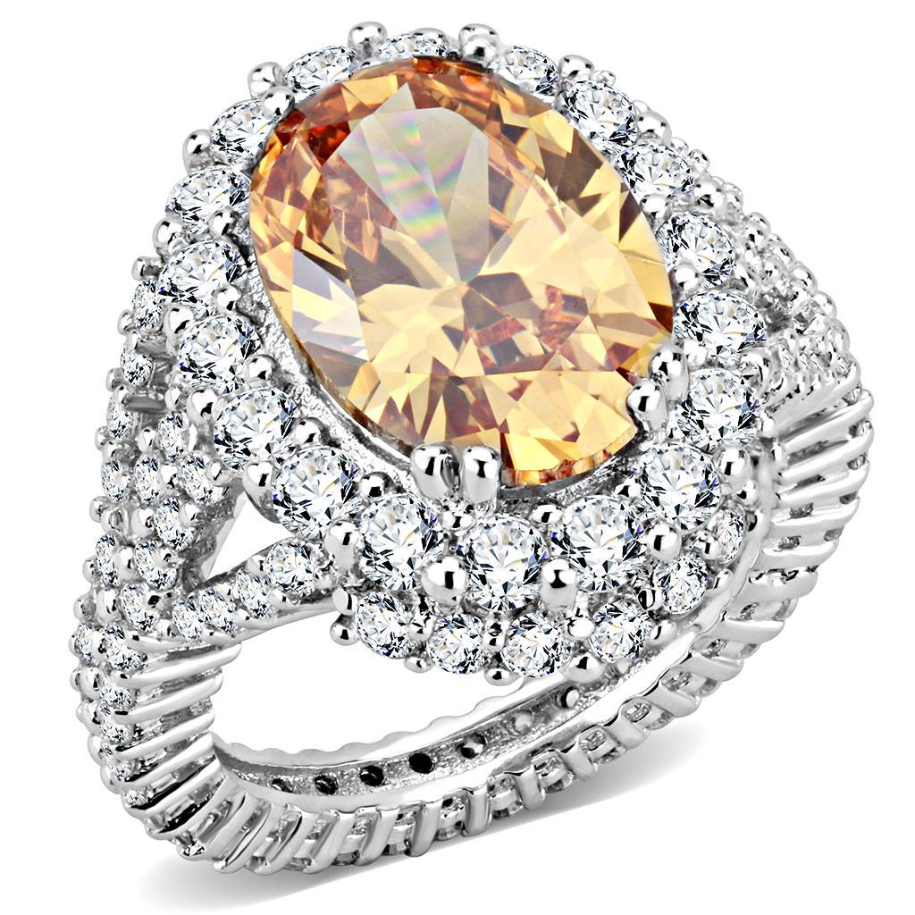 JCE1523 Rhodium Brass Ring with AAA Grade CZ  in Champagne