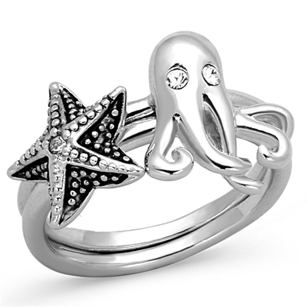 JCE564 Rhodium Brass Ring with Top Grade Crystal  in Clear