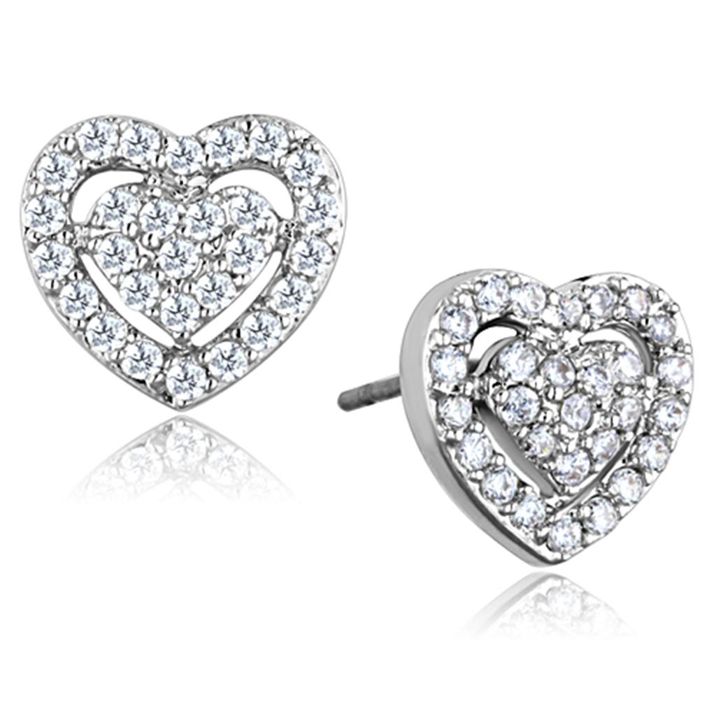 JCE636 Rhodium Brass Earrings with AAA Grade CZ  in Clear