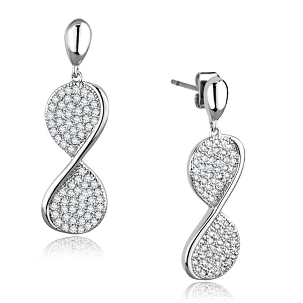JCE663 Rhodium Brass Earrings with AAA Grade CZ  in Clear