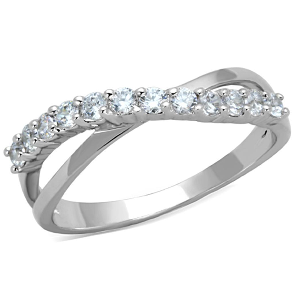 JCE742 Rhodium Brass Ring with AAA Grade CZ  in Clear