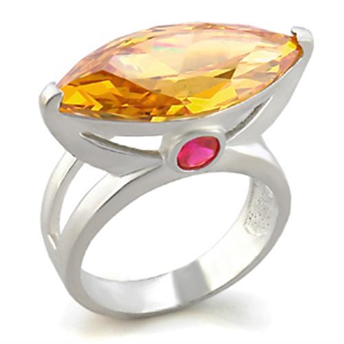 JCE026 Rhodium Brass Ring with AAA Grade CZ  in Champagne