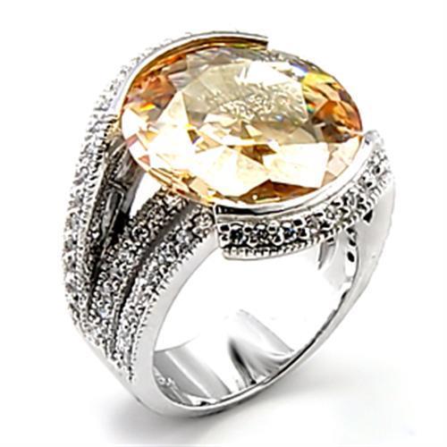 JCE045 Rhodium Brass Ring with AAA Grade CZ  in Champagne