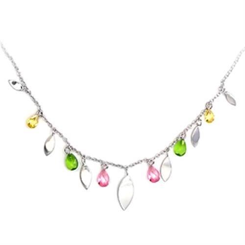 JCE106 High-Polished 925 Sterling Silver Necklace with AAA Grade CZ  in Multi Color