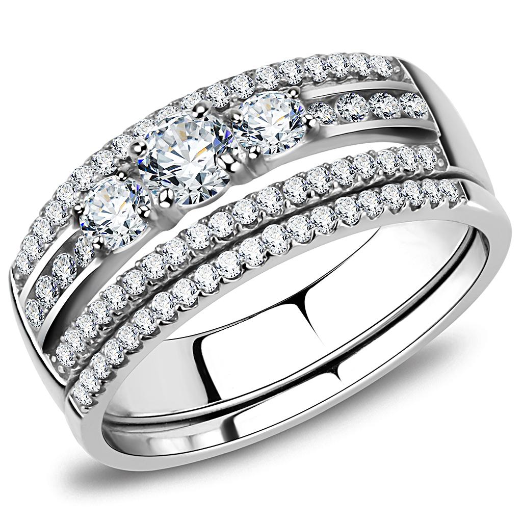 JCE2062 High polished (no plating) Stainless Steel Ring with AAA Grade CZ  in Clear