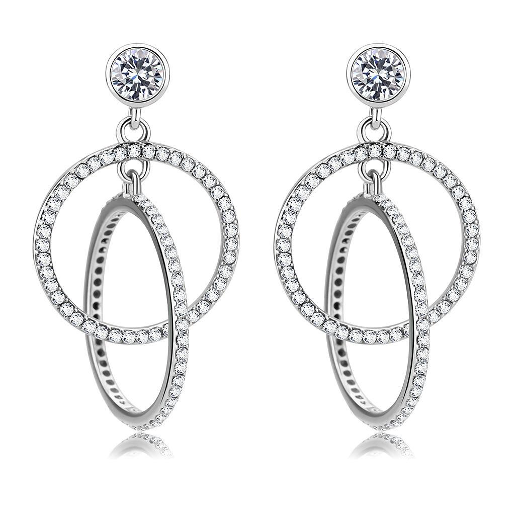 JCE100 High polished (no plating) Stainless Steel Earrings with AAA Grade CZ  in Clear