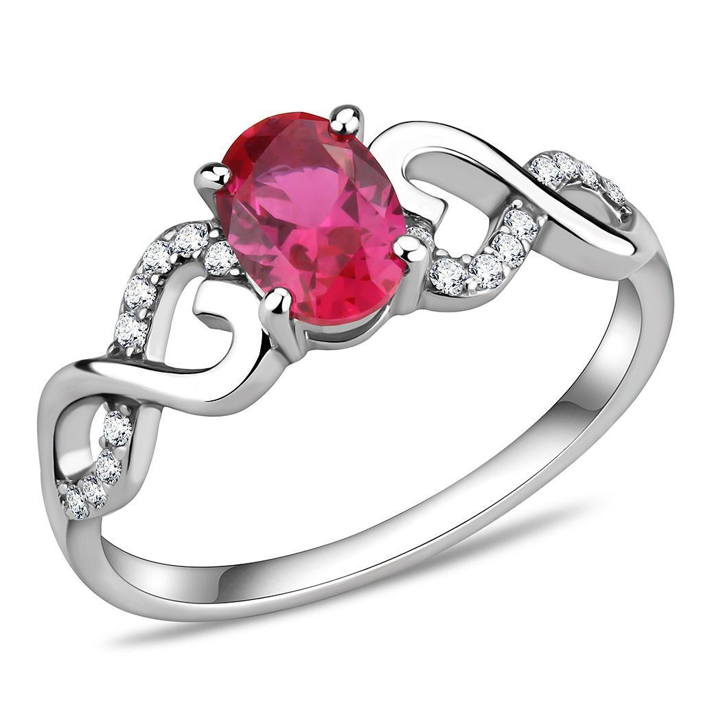 JCE119 High polished (no plating) Stainless Steel Ring with AAA Grade CZ  in Ruby