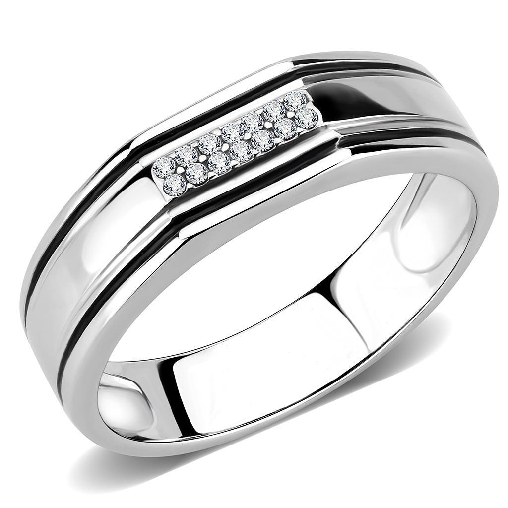 JCE254 High polished (no plating) Stainless Steel Ring with AAA Grade CZ  in Clear