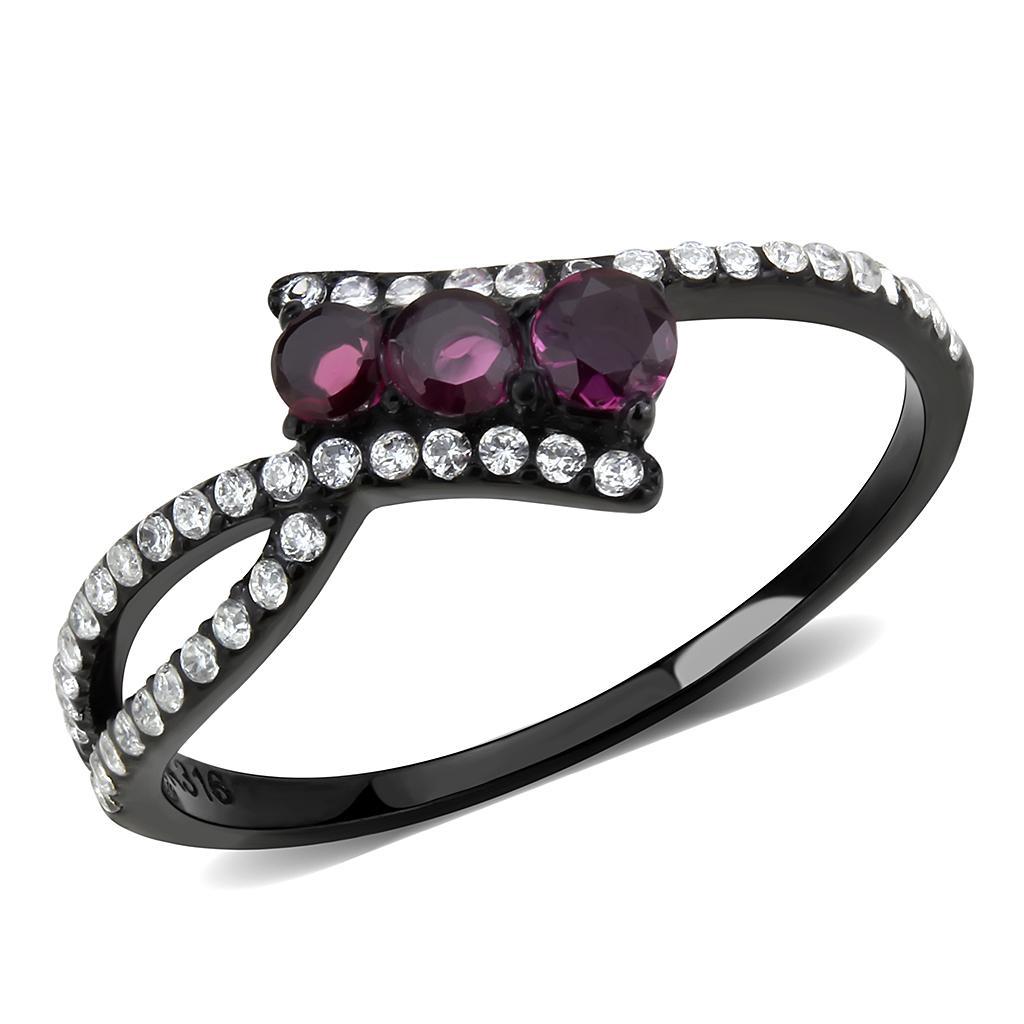 JCE324 IP Black(Ion Plating) Stainless Steel Ring with AAA Grade CZ  in Fuchsia