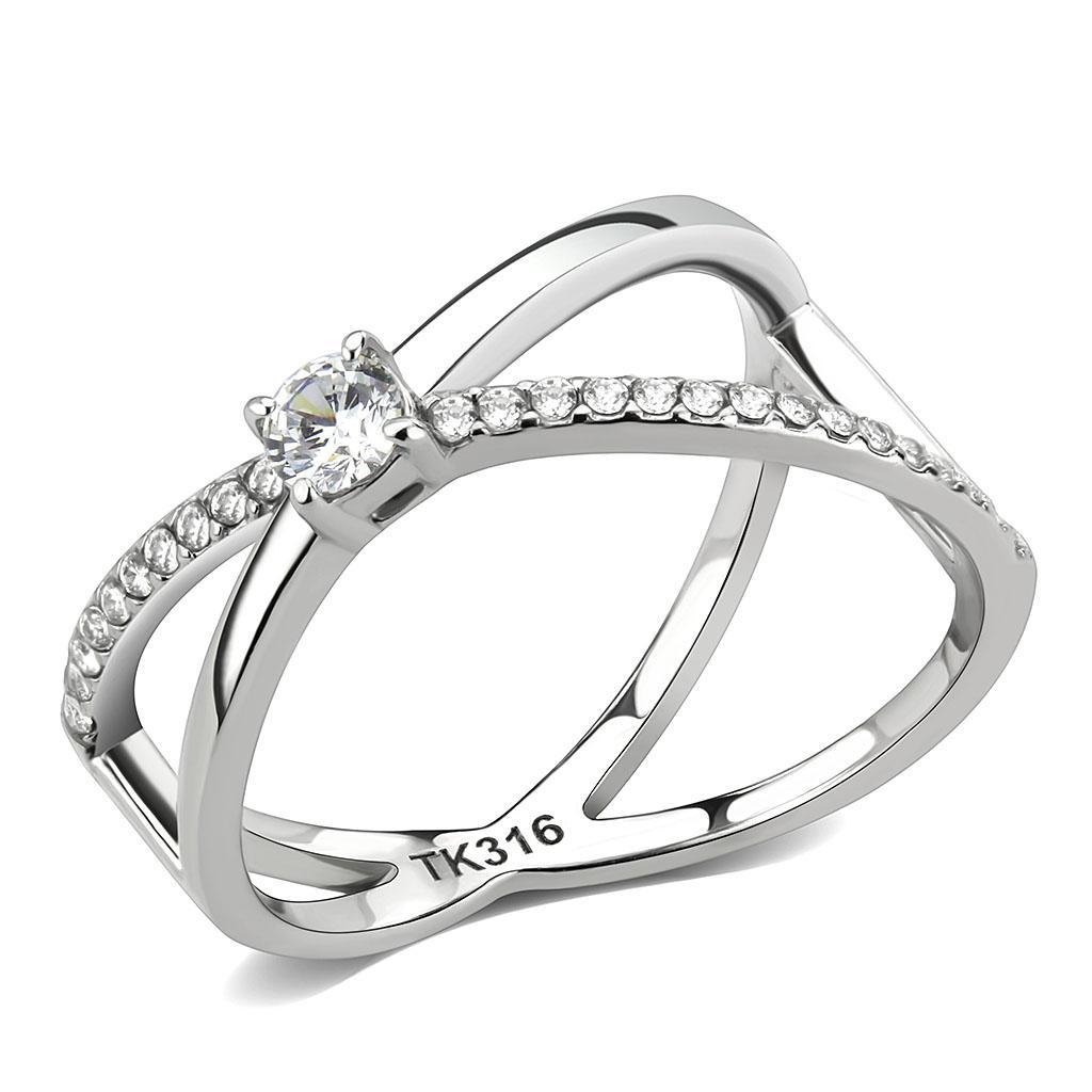 JCE2351 High polished (no plating) Stainless Steel Ring with AAA Grade CZ  in Clear