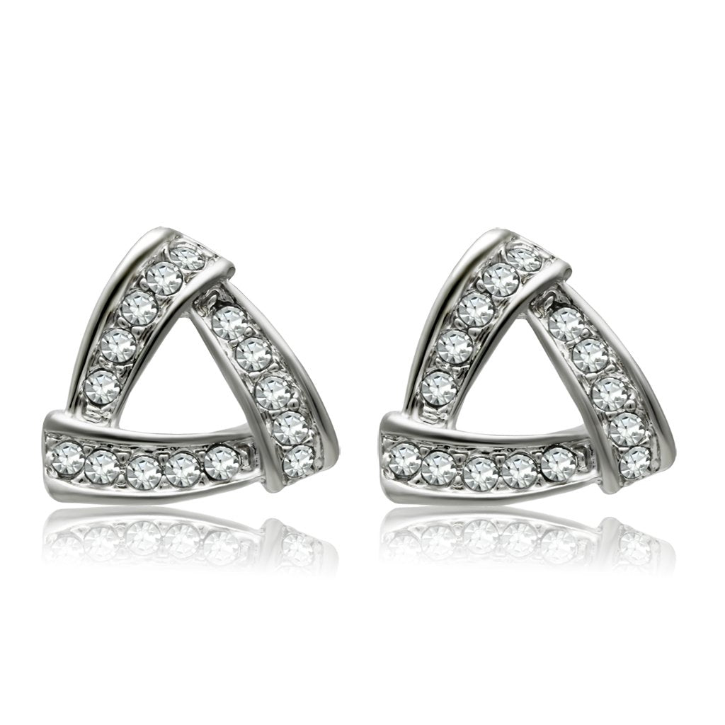 JCE1975 Rhodium White Metal Earrings with Top Grade Crystal  in Clear