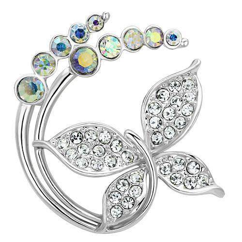 JCE2860 Imitation Rhodium White Metal Brooches with Top Grade Crystal  in Aurora Borealis (Rainbow Effect)