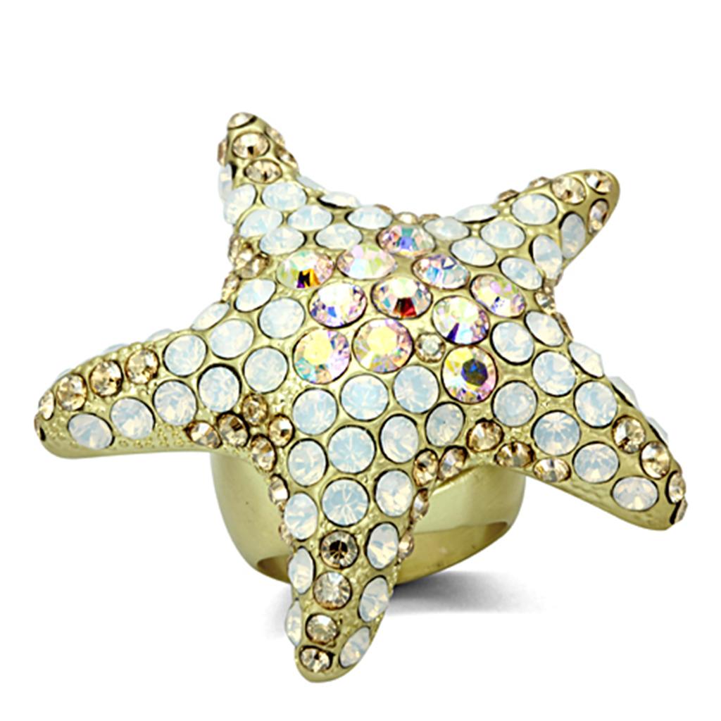 JCE2973 Matte Gold Brass Ring with Top Grade Crystal  in Multi Color