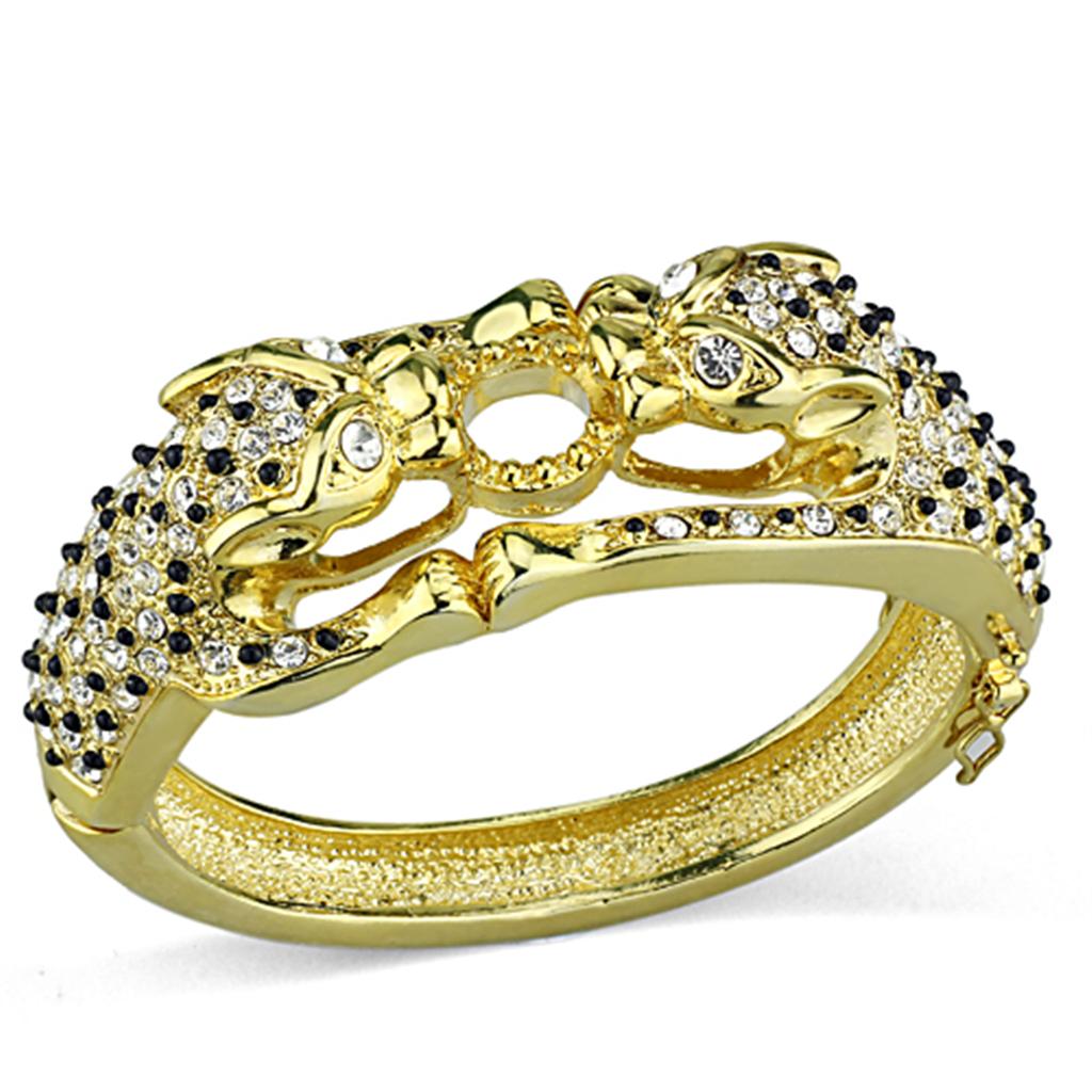JCE3083 Gold Brass Bangle with Top Grade Crystal  in Clear