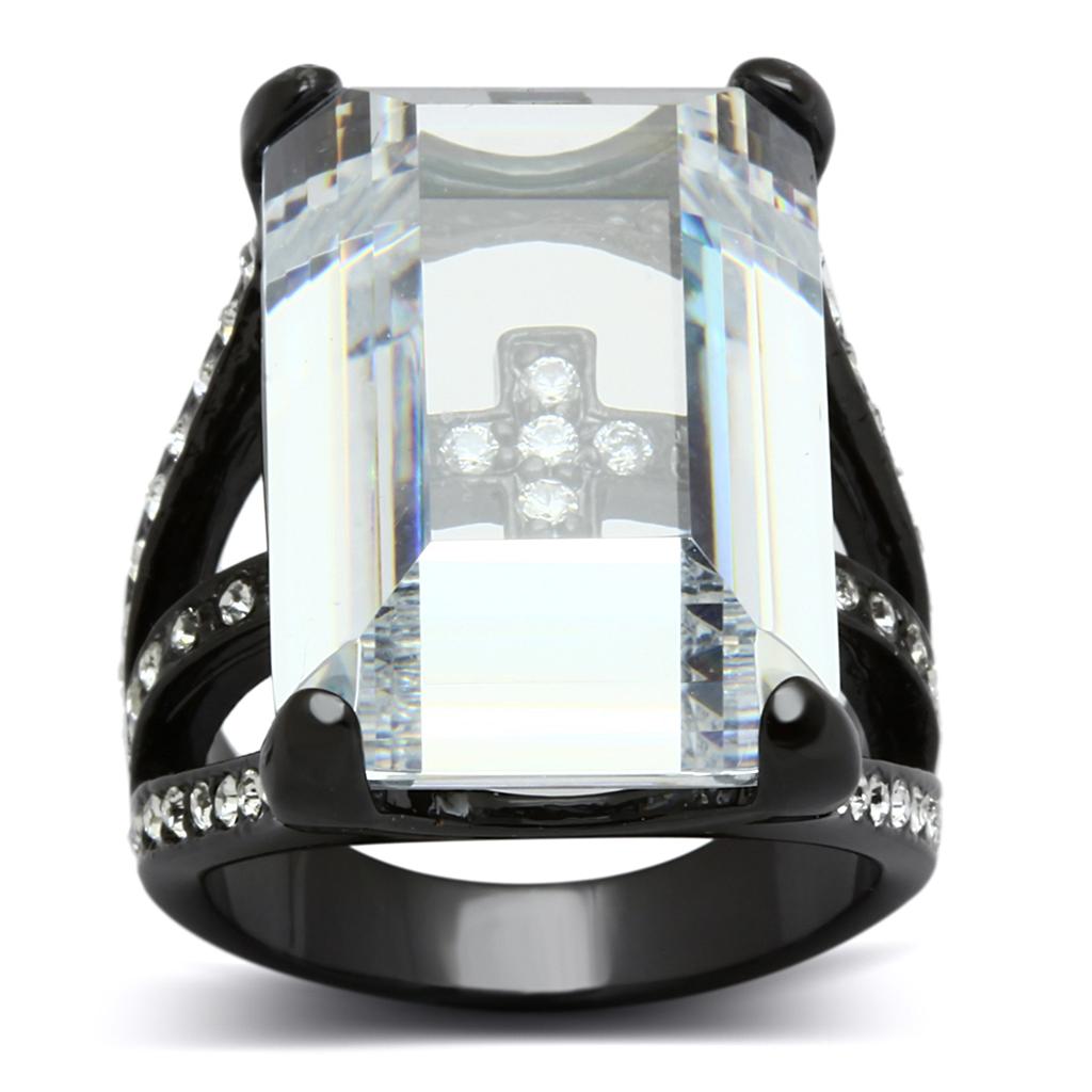 JCE3593 TIN Cobalt Black Brass Ring with AAA Grade CZ  in Clear