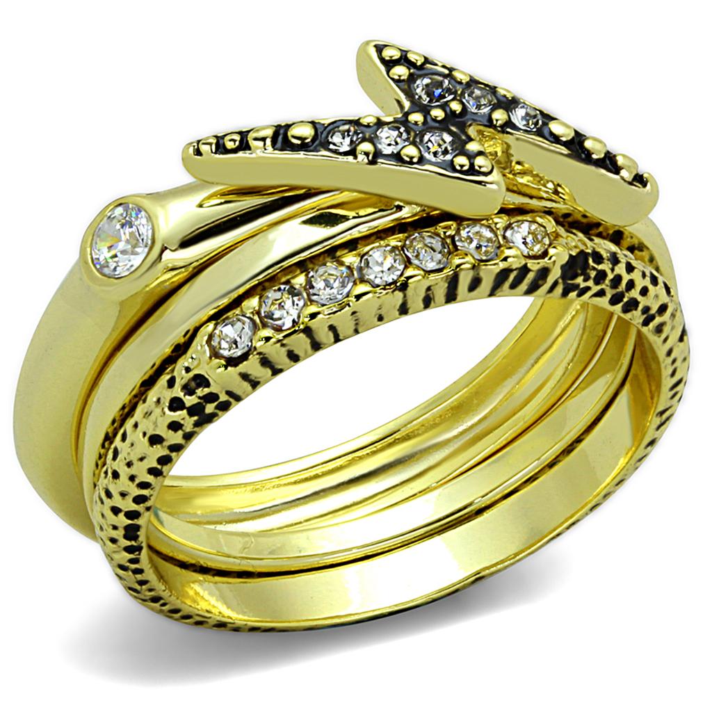 JCE3651 Gold Brass Ring with Top Grade Crystal  in Clear