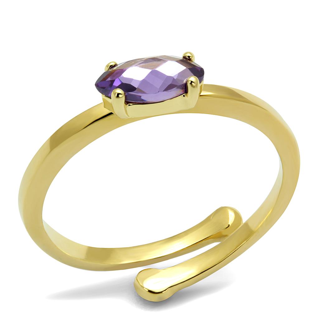 JCE4068 Flash Gold Brass Ring with AAA Grade CZ  in Amethyst