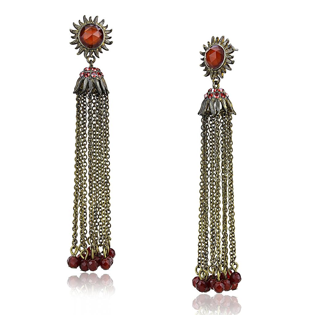 JCE4197 Antique Copper Brass Earrings with Synthetic Onyx in Garnet