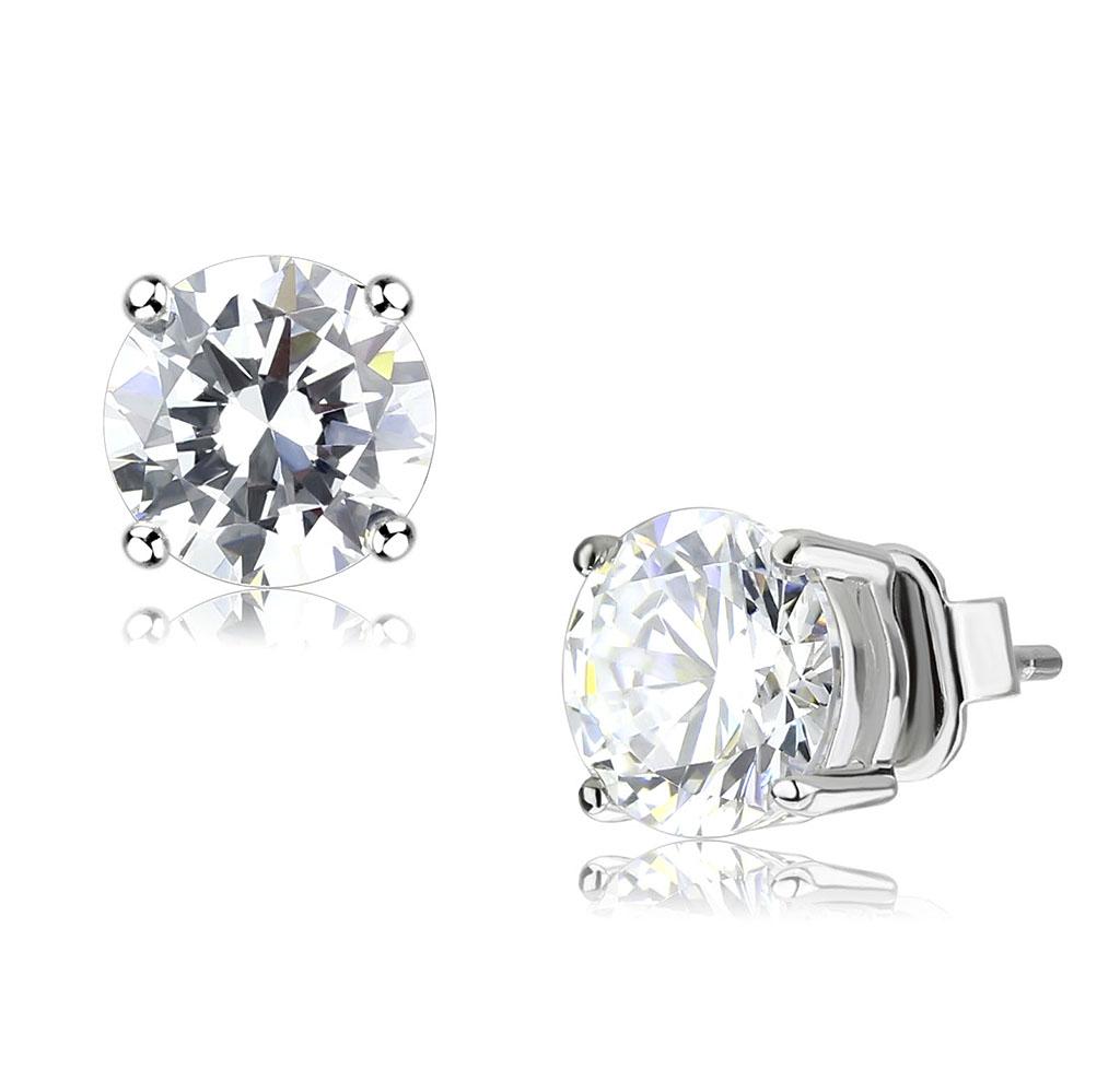 JCE4632 Rhodium Brass Earrings with AAA Grade CZ  in Clear