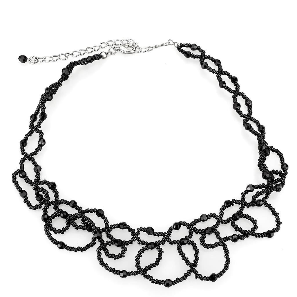 JCE4721 Rhodium Brass Necklace with Synthetic Synthetic Glass in Jet