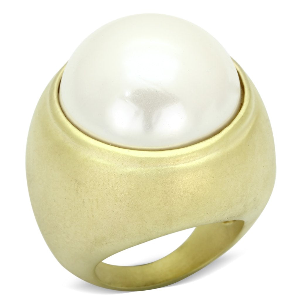 JCEA835 Matte Gold Brass Ring with Synthetic Pearl in White
