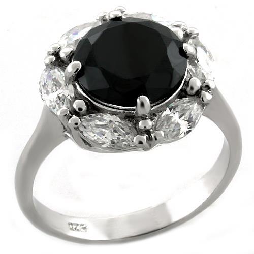 JCEAS1044 Rhodium 925 Sterling Silver Ring with AAA Grade CZ  in Jet