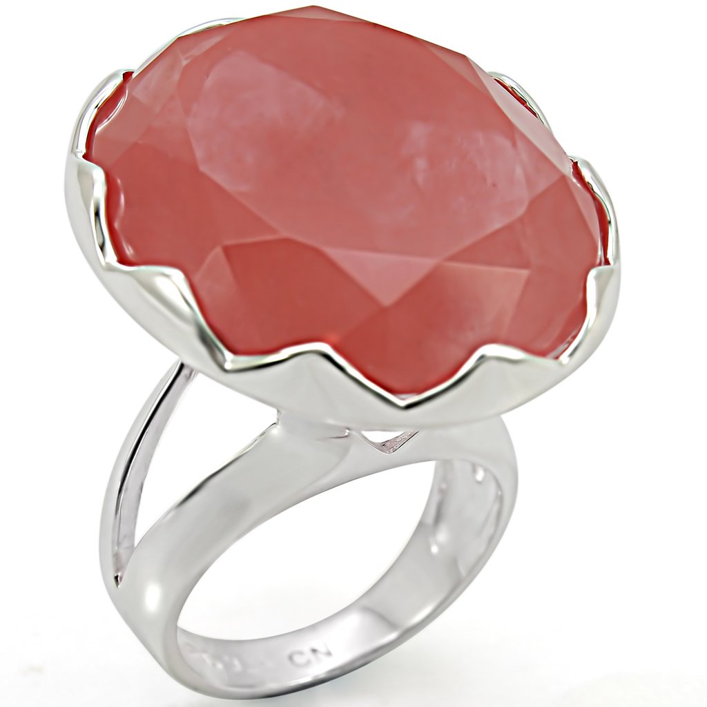 JCES388 Silver 925 Sterling Silver Ring with Synthetic Synthetic Glass in Light Peach