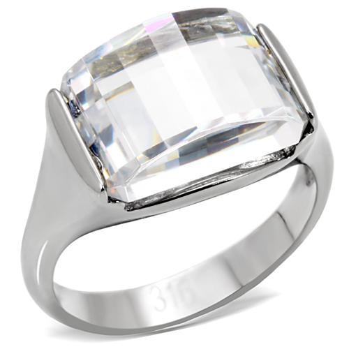 JCE100 High polished (no plating) Stainless Steel Ring with AAA Grade CZ  in Clear