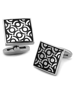 JCE1271 High polished (no plating) Stainless Steel Cufflink with Epoxy  in Jet