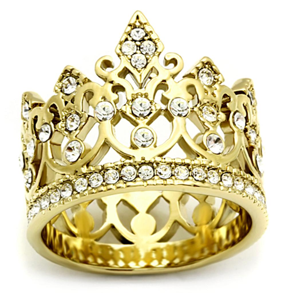JCE1507 IP Gold(Ion Plating) Stainless Steel Ring with Top Grade Crystal  in Clear