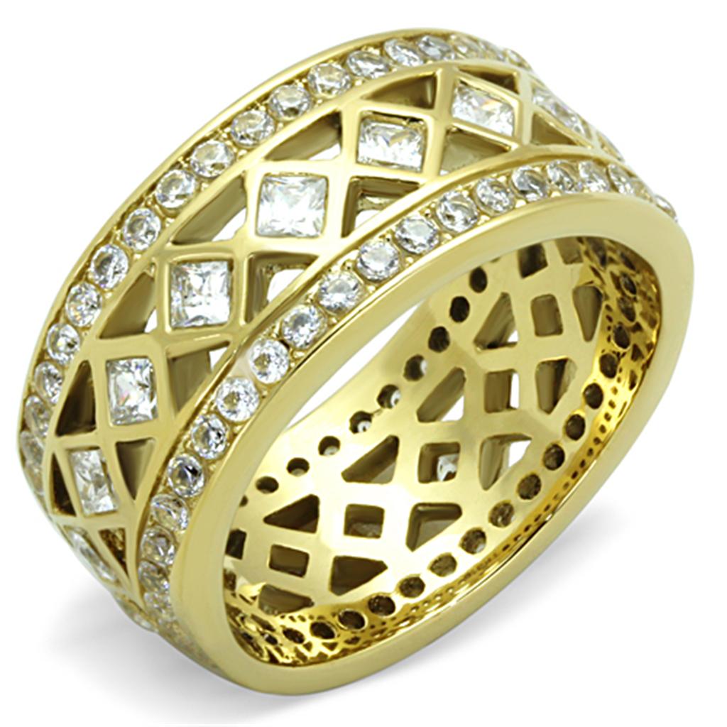 JCE1558 IP Gold(Ion Plating) Stainless Steel Ring with AAA Grade CZ  in Clear