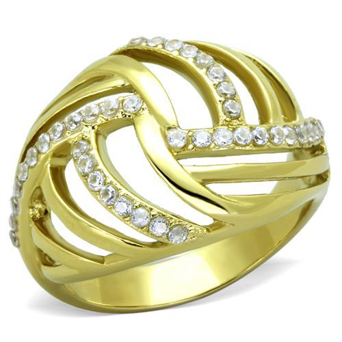 JCE1627 IP Gold(Ion Plating) Stainless Steel Ring with AAA Grade CZ  in Clear