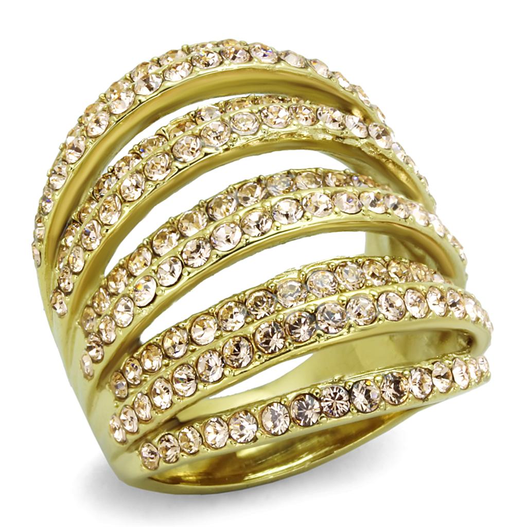 JCE1637 IP Gold(Ion Plating) Stainless Steel Ring with Top Grade Crystal  in Light Peach