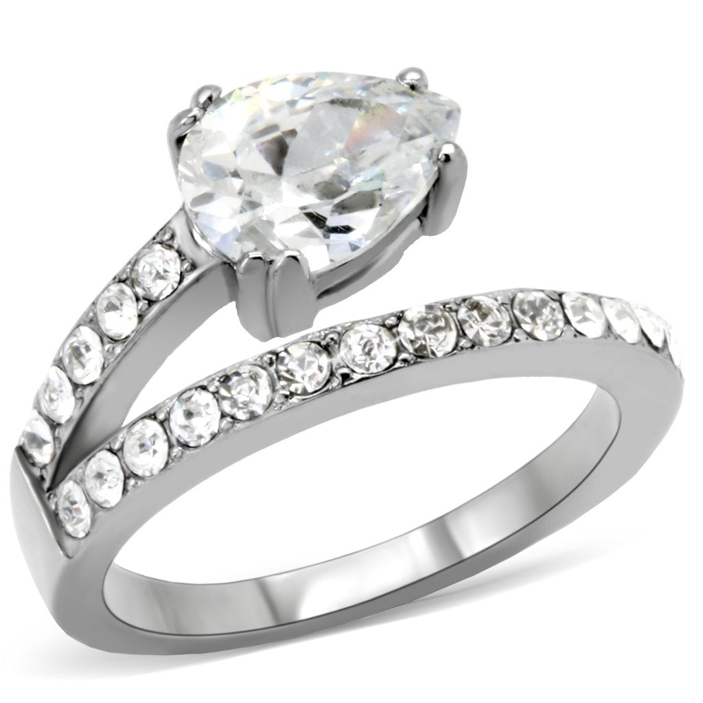 JCE166 High polished (no plating) Stainless Steel Ring with AAA Grade CZ  in Clear