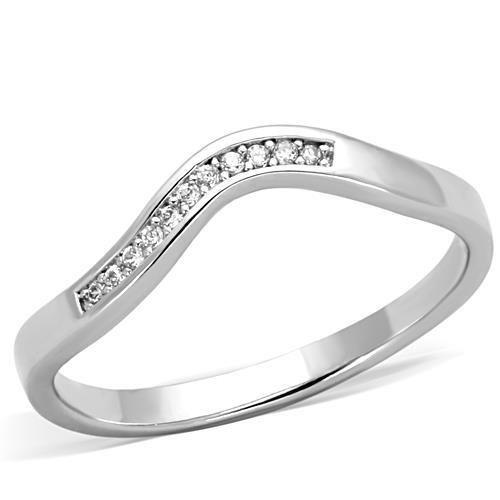 JCE1682 High polished (no plating) Stainless Steel Ring with AAA Grade CZ  in Clear
