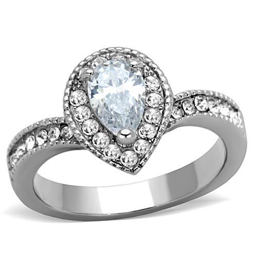 JCE1759 High polished (no plating) Stainless Steel Ring with AAA Grade CZ  in Clear