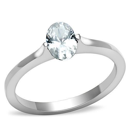 JCE1762 High polished (no plating) Stainless Steel Ring with AAA Grade CZ  in Clear
