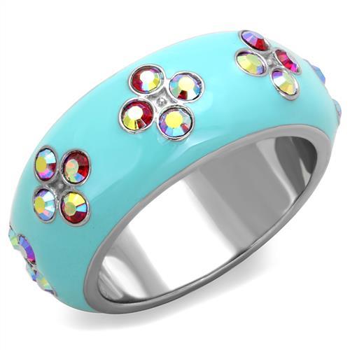 JCE1768 High polished (no plating) Stainless Steel Ring with Top Grade Crystal  in Light Rose