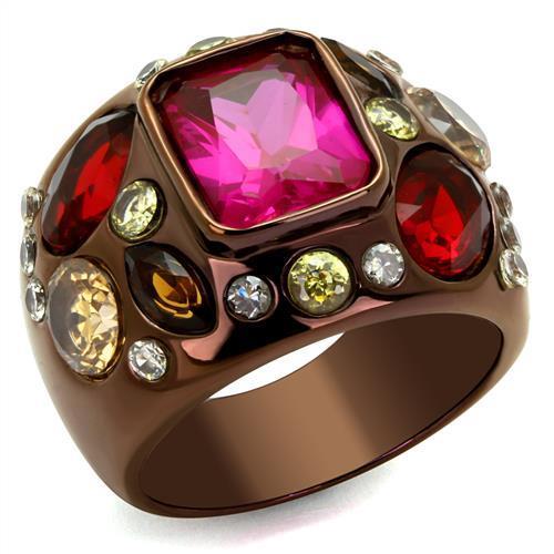 JCE1790LC IP Coffee light Stainless Steel Ring with AAA Grade CZ  in Ruby