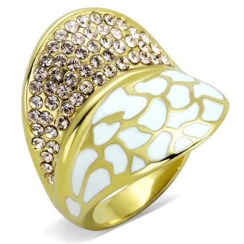 JCE1851 IP Gold(Ion Plating) Stainless Steel Ring with Top Grade Crystal  in Clear