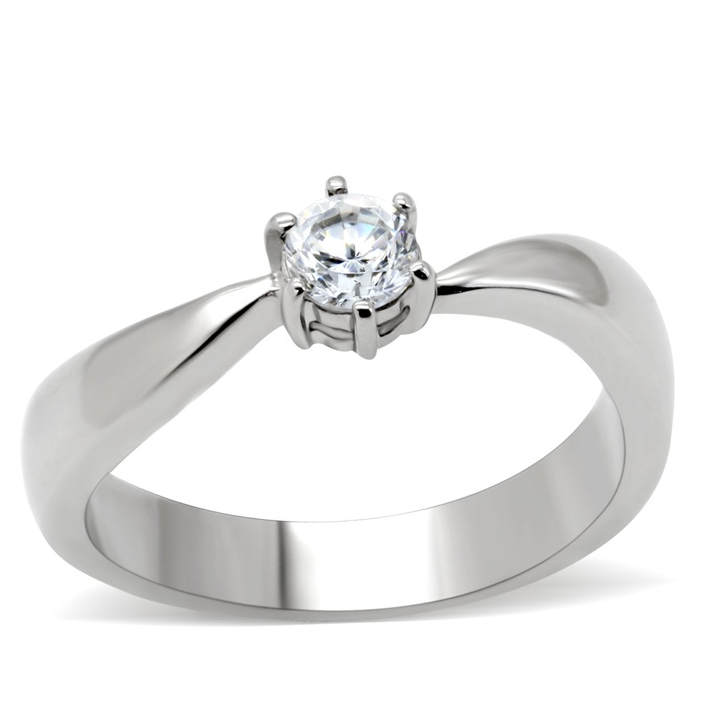 JCE201 High polished (no plating) Stainless Steel Ring with AAA Grade CZ  in Clear