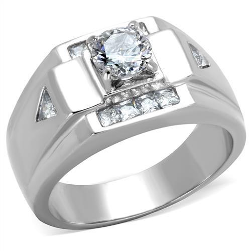 JCE2052 High polished (no plating) Stainless Steel Ring with AAA Grade CZ  in Clear