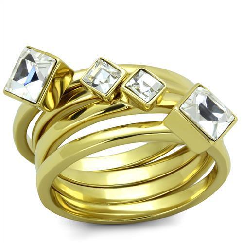 JCE2158 IP Gold(Ion Plating) Stainless Steel Ring with Top Grade Crystal  in Clear