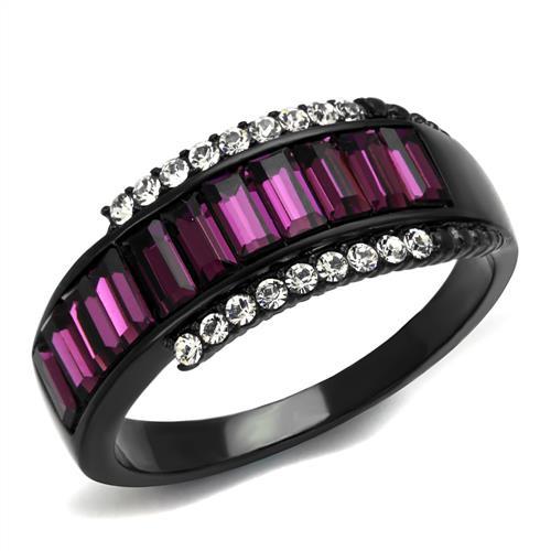 JCE2191 IP Black(Ion Plating) Stainless Steel Ring with Top Grade Crystal  in Amethyst