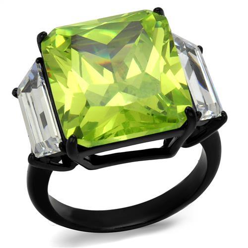 JCE2275 IP Black(Ion Plating) Stainless Steel Ring with AAA Grade CZ  in Apple Green color